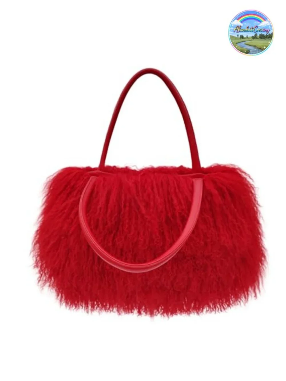 Genuine Leather Handles Real Lamb Fur Hobo Tote Handbag